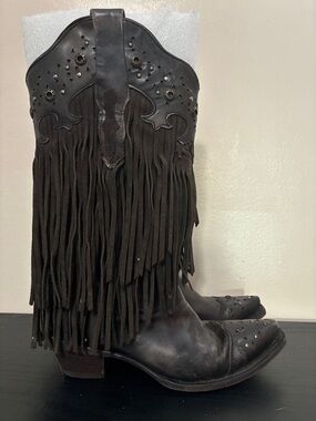 Corral fringe studded black western boots size 7